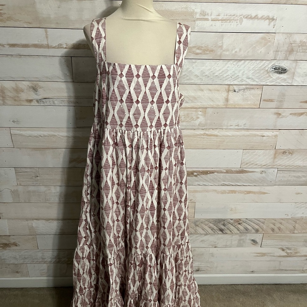 Anthropologie Pink Patterned Tiered Midi Dress - Picture 8 of 11